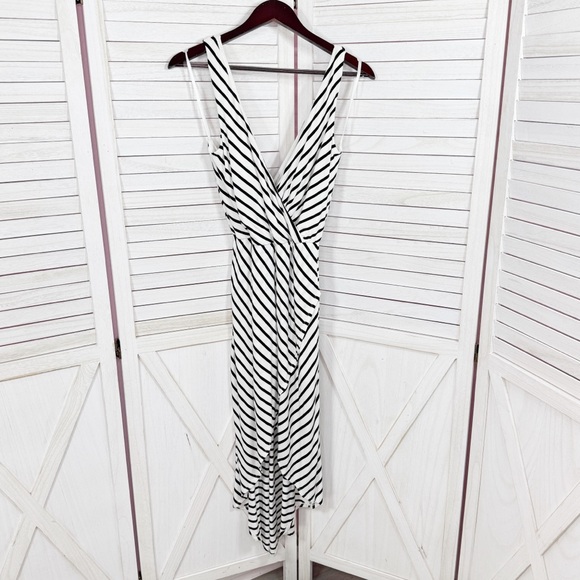 Y2K Bebe Striped Faux Wrap High Low Maxi Dress Sundress White Black Small - Picture 8 of 12
